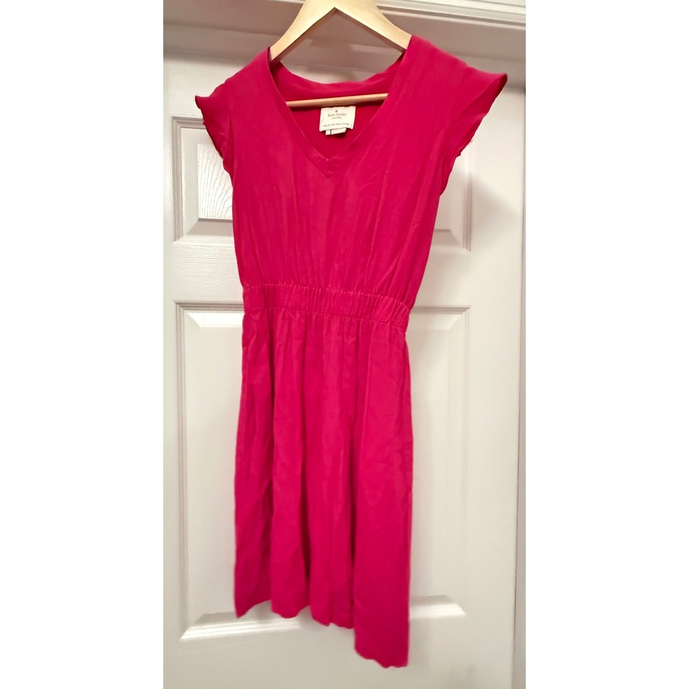Kate Spade Dress Womens 0 Pink V-Neck Flutter Cap Sleeve Elastic Waist Mini